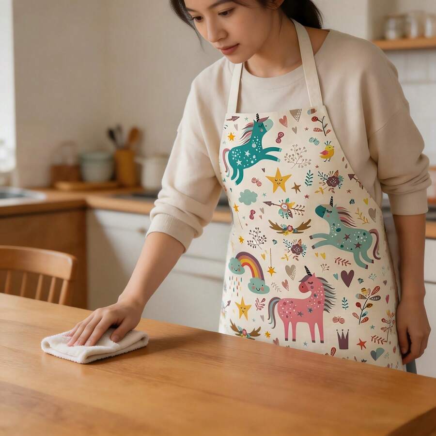 Delantal de poliéster, con estampado de dibujos animados de animales, suave y cómodo de usar, adecuado para cocina, hornear, cocinar, limpiar, decoración de fiestas, delantal de cocina para el hogar, delantal de limpieza y decoración - 55*68cm - Ver 1