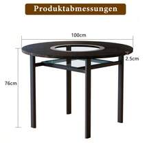 Modern Minimalist Round Dining Table, 100 Cm Diameter, Black Wood Grain On The Tabletop, Suitable For 2-4 People (With Grey Glass Insert And Metal Stability Frame). - Black - View 2