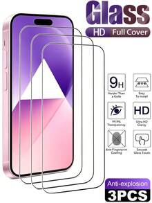 3片装超高清钢化玻璃膜手机屏幕保护膜，兼容 17 Pro Max 16 15 14 13 12 11系列，9H防爆、防刮、无气泡、光滑防油保护膜 - 無色 - 查看 13