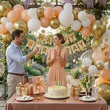 16th Birthday Champagne Gold Birthday Decorations For Women Girls, Beige White Balloons Happy Birthday Balloons Banner Star Garland Birthday Sash Fringe Curtains For Birthday Party Decoration Room Decor Wedding - 16歲生日 - 查看 2