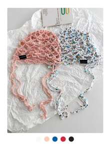 Khăn trùm đầu móc len đính sequin khoét rỗng tạo không khí cho nữ, mũ len mỏng thoáng khí mùa hè, mũ trùm đầu giúp thon gọn khuôn mặt, mũ len dệt kim đính sequin lấp lánh. - Dây đeo cổ đính sequin nhãn đen - Xem 5