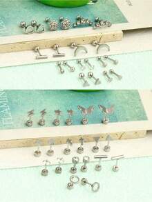 20pcs Stainless Steel Stud Earrings Set For Women Star Moon Flower Heart Leaf Opal 16G Or 20G Cartilage Earrings Hypoallergenic Flatback Earrings Piercing Jewelry Valentines - Ear Stud - View 6