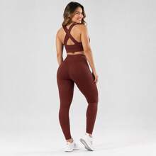Combo Of 4 Sets Of Leggings, Gym Workout, Supplex Top And Pants A01 Plain - ĐEN-XÁM-NÂU-RƯỢU VANG - Xem 2