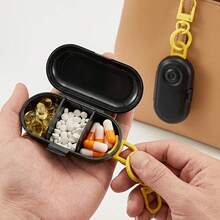 Portable Mini Pill Box With Gold Keychain, Multi-Functional Outdoor Travel Storage Box, 3 Colors Hanging Medicine Box, Compact Divided Pill Case For Travel - Black - View 2