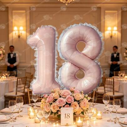 3pcs Pink Number Balloons With White Lace Trim Set, Soft Color Birthday Party Decorations, Suitable For Christening, Birthday Party, Anniversary, Princess Theme Party