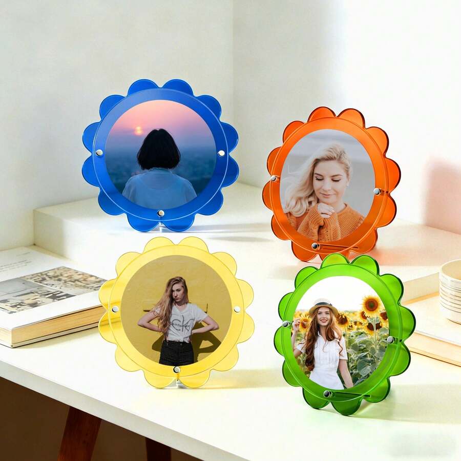 1pc Of Acrylic Minimalist Style Color Wave Decorative Photo Frame 4x4in Can Be Placed Horizontally And Vertically (Without Photo Paper) - Circular Waves - View 1