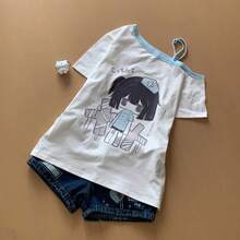 GUFJ 【2026新】アメリカン オフショルダー Tシャツ レディース ゆったり かわいい カジュアル 体型カバー 設計師款 夏 - ホワイト - チェックする 2