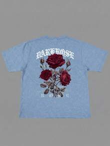 Zrgoth Men's Casual Versatile Rose Flower Print Short Sleeve T-Shirt - Baby Blue - View 3