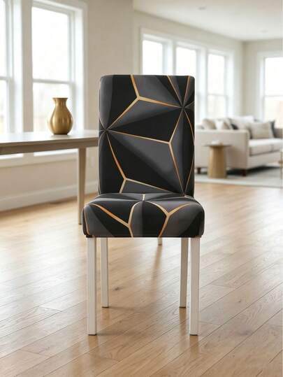 1/4pcs Elastic Geometric Line Printed Chair Cover, Polyester Chair Cover, Hotel Household One-Piece Cushion, Backrest Cover, Chair Cover