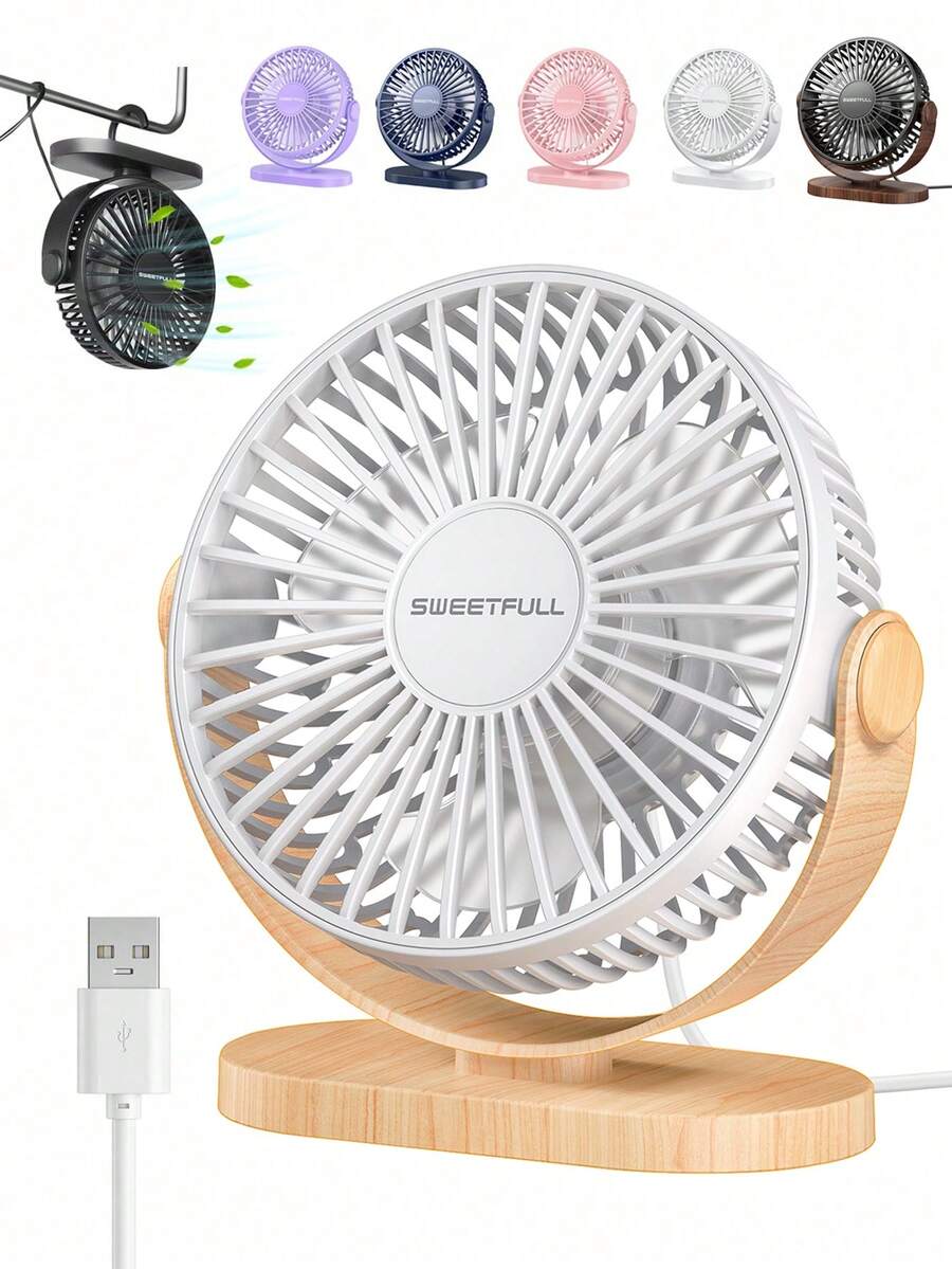 sweetfull Portable Mini Fan, Desk Fan With Hook, Dual-Use Multifunctional Quiet Personal Fan, 360 Degree Adjustable Rotation, USB Powered Cooling Fan For Office, Bedroom, Kitchen, Camping And Travel Essentials - Multicolor - View 1