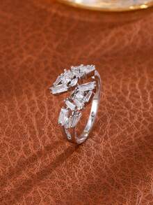 rakol 1 pieza Anillo asimétrico elegante y brillante incrustado con circonita, adecuado para ocasiones formales - Circonio múltiple irregular - Ver 12