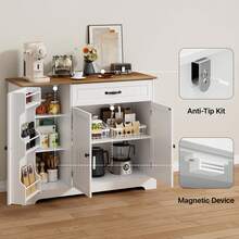 Asofer Kitchen Cabinet With Drawer And Shelves, Multi-Purpose Cabinet With Ample Storage Space, Vintage Look For Kitchen, Living Room, 84.5 Cm High - Brown - View 6