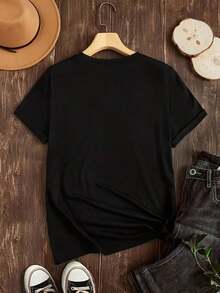 Vintage Black Short-Sleeved Shirt With Floral Pattern Summer Tops - Black - View 2