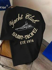 T-shirt estive da uomo con stampa yacht Saint-Tropez - Cotone, girocollo, maniche corte, lavabili, comode e casual, ideali per tutto l'anno, per la casa e per l'esterno. - nero - Visualizzare 3