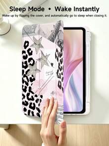 粉色复古报纸豹纹红唇保护套，兼容 iPad Air 8(M4)2026(11 英寸)、Air 4/5 10.9 英寸、7/8/9 代 10.2 英寸，内置笔槽，兼容三星 Tab S6 10.4 英寸，兼容 Kindle 第 11 代 (2022/2024)、Kindle Clara 2E、Clara Colour、Clara BW (6 英寸) 和 Libra Colour (7 英寸)，可爱少女风时尚设计，平板电脑桌面装饰，生日和节日礼物。 - 彩色 - 查看 5