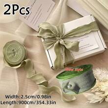 1Pc/2Pcs 2.5cm Pleated Flower Gift Cake Packaging And Decoration Ribbon, Ruched Wavy Satin Fabric Ribbon, Gift Wrapping Cord, Floral Binding Tie, Gift Decoration Tie - Apricot - View 18