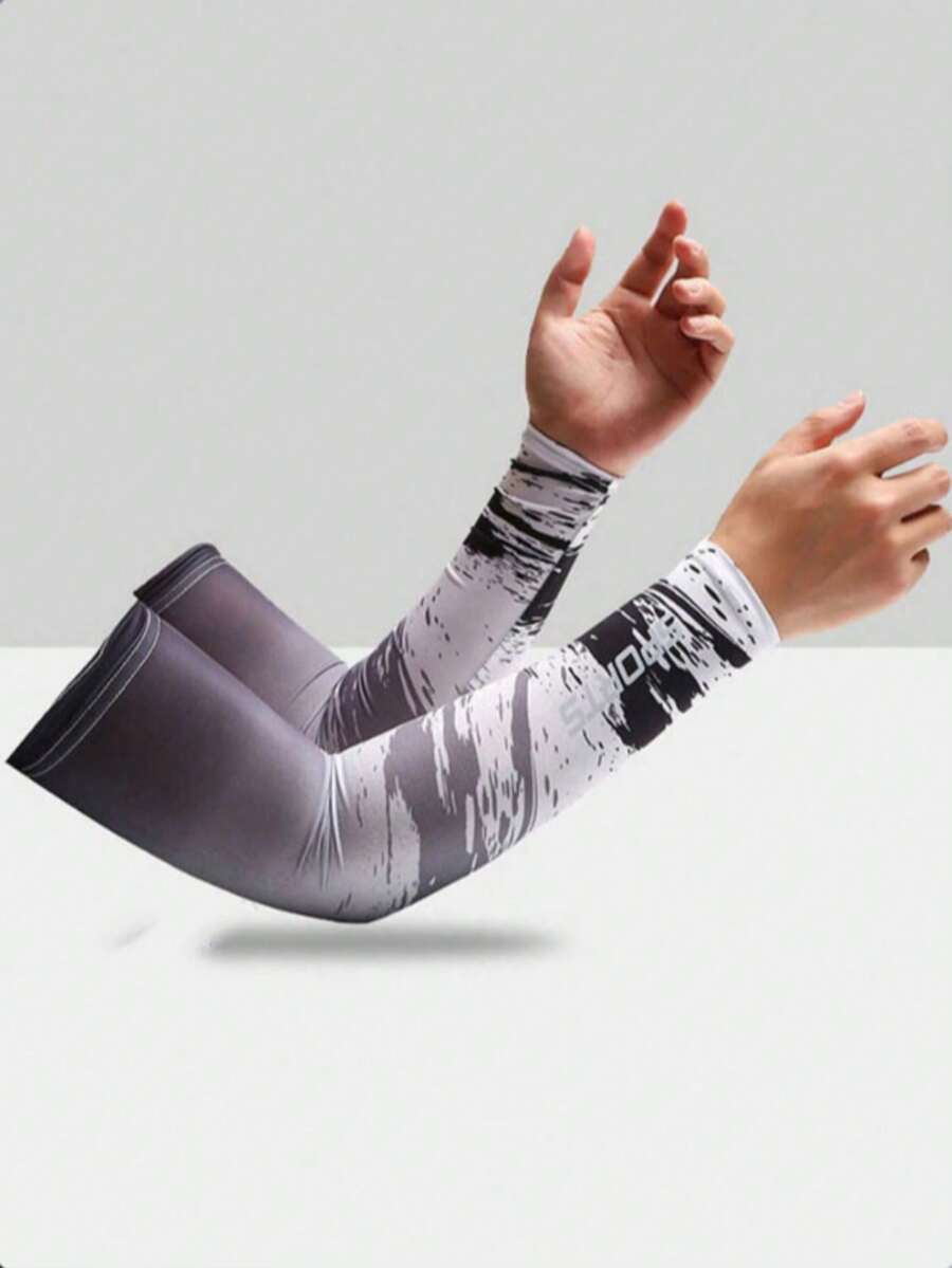 1 Pair Unisex Black Sunscreen Arm Sleeves, Breathable Quick-Dry Elastic Ice Silk Fabric, Suitable For Outdoor Sports, Driving, Travel In Spring And Summer - Multicolor - View 1