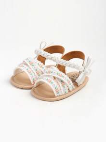 Giày sandal mùa hè cho bé gái, có nơ hoa, đế mềm, thích hợp cho váy cưới, giày tập đi cho bé sơ sinh, giày tập đi trong nôi. - trắng - Xem 2