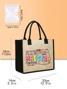Large Capacity Linen Tote Bag With Minimalist Cosmetic Bag & Coin Purse, Colorful "Maestra" Letter Print Pattern, Fashion Women's Canvas Handbag, Portable Casual Storage Bag, Multifunctional Shopping Bag, Innovative Design, Large Capacity, Suitable For Shopping, Commuting, Students Back To School, Beach, Vacation, Mother's Day, Summer, Back To School Gift - Multicolor - View 9