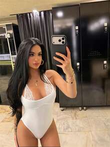 Women Halter Neck Eyelash Lace Trim Bodysuit Sleeveless Spaghetti Straps V-Neck Self Tie Backless Romper Camisole Leotard Tops Casual Summer Slim Fitted Tank Tops Blouse Shirts Party Clubwear Y2K Streetwear - White - View 2