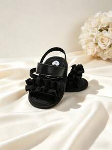 Sandalias abiertas con patrón floral lindo, transpirables, livianas y cómodas, antideslizantes, adecuadas para uso en interiores/exteriores y playa, para niñas, primavera/verano - Negro - Ver 6