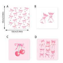 4pcs/Set Pink Bowknot Square Wooden Coasters, Heat Resistant & Anti-Slip, Suitable For Drinks, Coffee, Office, Kitchen, Dining Table Decor, 2D - Multicolor - View 11