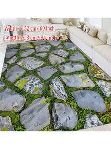 1pc Retro Modern Stone With Moss And Grass Design Area Rugs For Living Room, Floor Carpet For Bedroom, Carpets Home Decor Rugs, Homestay Hotel, Non-Slip Machine Washable Carpet, Home Decor Room Decor - Style 1 - View 1