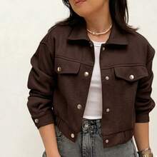 Women's Short Jacket With Long Sleeves And Buttons, Thick, Warm, And Soft Wool - Rust Brown - View 1