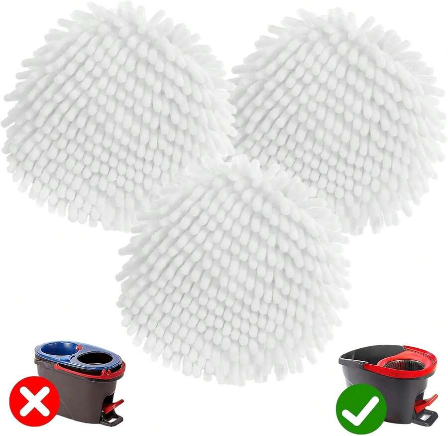 3 Pack Spin Mop Heads Replacements For Ocedar Easywring 1 Tank System Mop Replace Head Attachments, Microfiber Chenille Mop Pad Spin Mop Refill For O Cedar Mop Head - ColorA - View 1