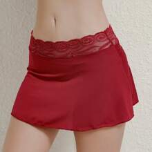 Minifaldas de encaje de color sólido para mujer Falda corta sexy de verano Falda ultracorta sexy Faldas de encaje de fiesta - Morado - Ver 3