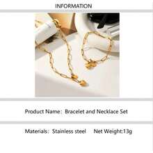Set de 2 piezas de pulsera y collar con colgante de corazón de acero inoxidable para mujeres, diseño único, hipoalergénico, resistente a la decoloración - conjunto de dos piezas - Ver 8
