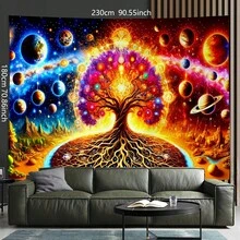 1件装宇宙生命之树印花挂毯，饰有绚丽的星系和行星图案，波西米亚风格，适用于卧室、客厅、宿舍装饰，太空艺术挂毯，柔软涤纶面料，易于悬挂，家居美学装饰 - 宇宙生命之樹 - 查看 7