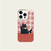1 pieza Funda de teléfono de material TPU con patrón divertido de gato negro y flores, adecuada para iPhone 17 Pro Max/17/16 Pro Max/15/13/12/11, S20 FE/A15/S24/A55, Note 11/Note 12/Note 13 Pro, cobertura completa, protección suave anti-caídas - Blanco - Ver 5
