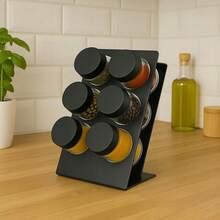 Spice Rack Storage Countertop, Spice Storage Rack Tower Storage Rack With 6 Empty Jars + 1 Shelf, Spice Rack Seasoning Rack Seasoning Jar, Seasoning Bottle Salt Shaker Pepper Shaker Salt Shaker Pepper Shaker Spice Bottle Storage - Black - View 2