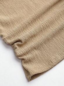 Conjunto Versátil de 2 Piezas para Mujer  Sweetro: Top de Color Sólido con Hombros Descubiertos y Pantalones Anchos Casuales con Cordón Ajustable - Caqui - Ver 6