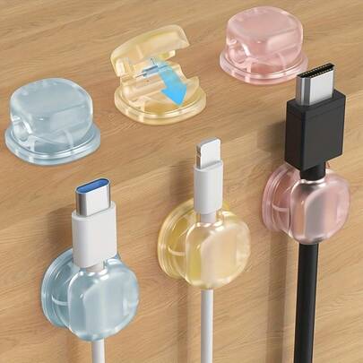 3pcs Automatic Rebound Cable Organizer With Spring - No Battery Needed, Pastel Pink/Blue/Yellow/Transparent - Desk, Office, Home, Travel - Compatible With USB-C, HDTV, Ethernet Cables - Durable Cable Management System For Workspace Organization, Cable Cord Holder, Desk Organization, Sleek Design, Sturdy Construction, Office Workers, Home Office Setup, Minimalist Design, Highquality Material, Remote Workers, Cable Organiser, Cable Management, Cable Tie, Cable Holder, Cable Clip, Cable