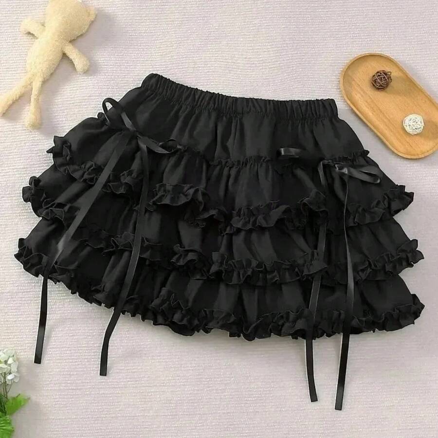Mini Faldas para Mujer dulce lindo Jupe moda verano japonés 2025 Faldas Mujer De Moda arco lunares volantes Y2k Falda - 3437 - Ver 1