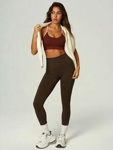 UONNOU Quần legging nữ cạp cao không đường may, siêu mềm mại và co giãn, thích hợp cho mùa xuân/hè. - Cà phê nâu - Xem 10