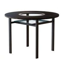 Modern Minimalist Round Dining Table, 100 Cm Diameter, Black Wood Grain On The Tabletop, Suitable For 2-4 People (With Grey Glass Insert And Metal Stability Frame). - Black - View 6
