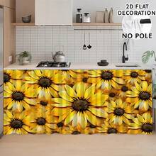 1pc, Home Decor, Sunflower Pattern Printed Table Skirt, Kitchen Small Curtain, Kitchen Cabinet Cover, With Curtain Holes, Easy To Hang, Rectangular, Machine Woven, Machine Washable, Kitchen Decoration And Accessories, Perfect For Kitchen Cabinets And Home Decor - Multicolor - View 5