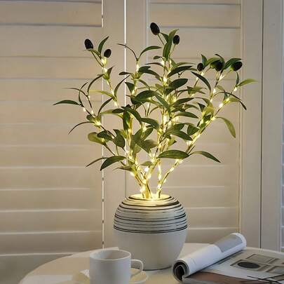 1/3 Cành ô liu nhân tạo có đèn LED, ánh sáng trắng ấm, đèn dây trang trí có thể điều chỉnh, đèn cây giả tạo không gian ấm cúng cho phòng khách, phòng ngủ, bàn trang trí, trang trí nhà cửa thẩm mỹ.