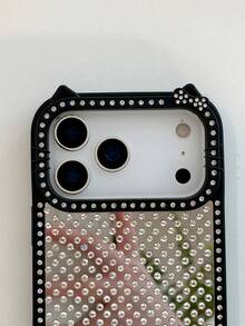 1pc Creative Rhinestone Cat Ear Mirror Phone Case, Suitable For IPhone 17 Pro Max, 16, 15 Pro Max, 14, 13, Fashionable And Luxury Protection Cover - Black - View 6