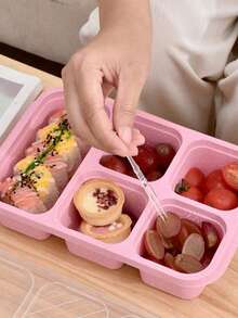 1個便當盒 5格式可攜式密封食物容器附蓋 防漏食物儲存盒 適合返校、教室、大學、辦公室、露營與野餐，學校用品、廚房收納、廚房配件 - 彩色 - 查看 8
