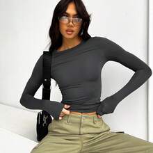 Women Sports Knit Tees & Tanks - Grey - View 2