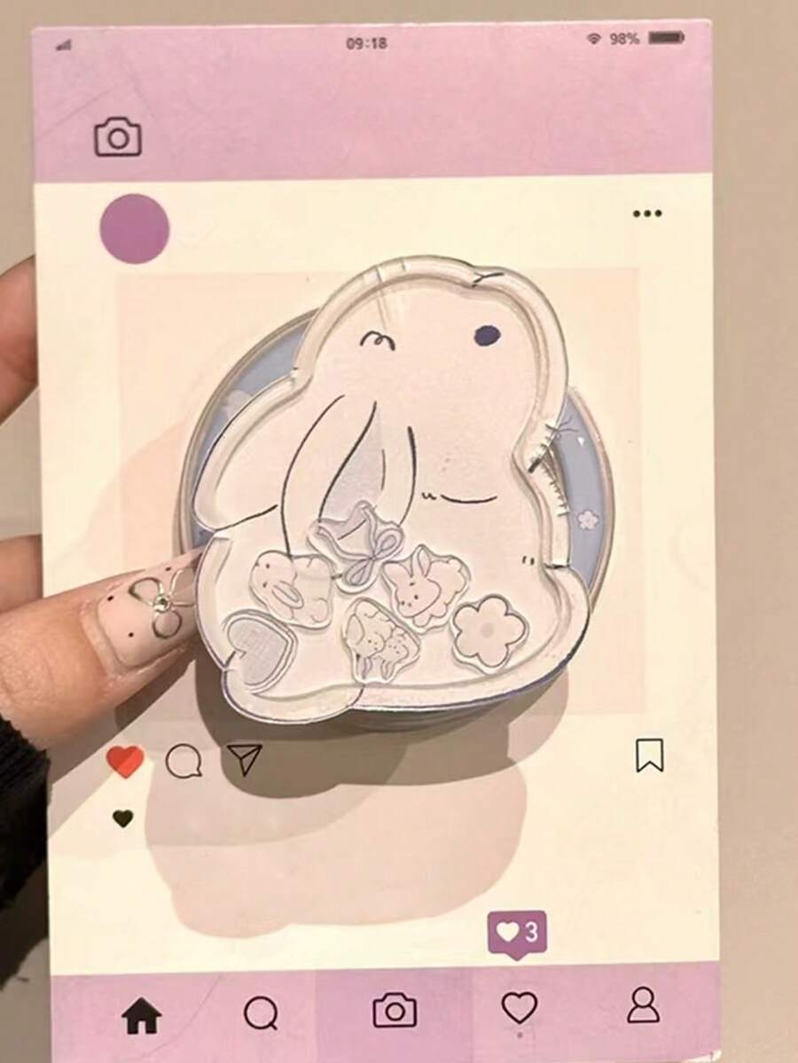 1PC A Magnetic Phone Stand Featuring A Cute Cartoon Purple Rabbit Design-Foldable And Extendable-Crafted Specifically For Women And Young Girls. This Stylish And Versatile Smartphone Accessory Is Compatible With Both Apple And Android Devices. It Makes For A Perfect Birthday Or Spring Gift For Friends And Classmates. Compact And Portable, It Is A Convenient Pop-Out Phone Stand That Is Ready To Use With A Simple Pull. - Purple Rabbit - View 1