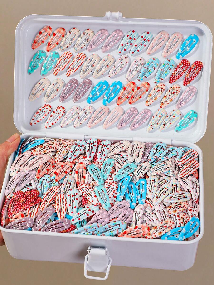20pcs/Pack Colorful Printed Water Drop Small BB Hair Clips, Hair Accessories For Girls, Suitable For Daily Use - Multicolor - View 1