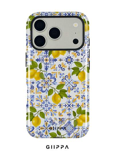 1 Piece Lemon & Blue Tile Pattern Design Phone 17 Pro Max Case, Compatible With IPhone 16 Pro Max, 15 Pro Max, 14 Pro Max, Korean Stylish & Interesting Phone Case, Fits 11/12/13/14/15/75 Pro Max Plus, Elegant Design Suitable For Men And Women, Great Gift For Christmas, Valentine's Day, Easter, Wedding Season And Birthday For Girlfriend