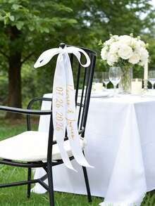 Custom Personalized Bow Chair Back Trim, Customizable With Text, White Satin Ribbon Bow, Suitable For Bride And Groom Chairs, Elegant Ceremony And Reception Decoration, Reserved Seating Sign, Wedding Keepsake. - Multicolor - View 4