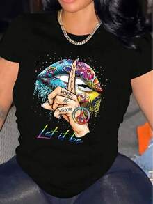 Camiseta casual de manga corta para mujer, 1 pieza, 100% algodón grueso - cuello redondo cómodo, camiseta suave y bonita, ropa cálida para mujer, blusas elegantes para mujer.,blusas casuales para dama,tops de mujer - Negro - Ver 1