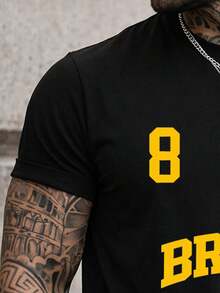 Men's T-Shirt Brazil 8 T-Shirt Summer Short Sleeve Premium Cotton Shirt - 黑色 - 查看 3